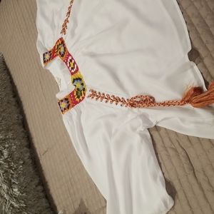 White Embroidered Lace Up Top